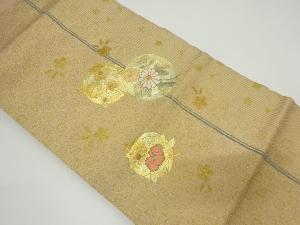 リサイクル　金彩丸紋に椿・枝花模様刺繍名古屋帯